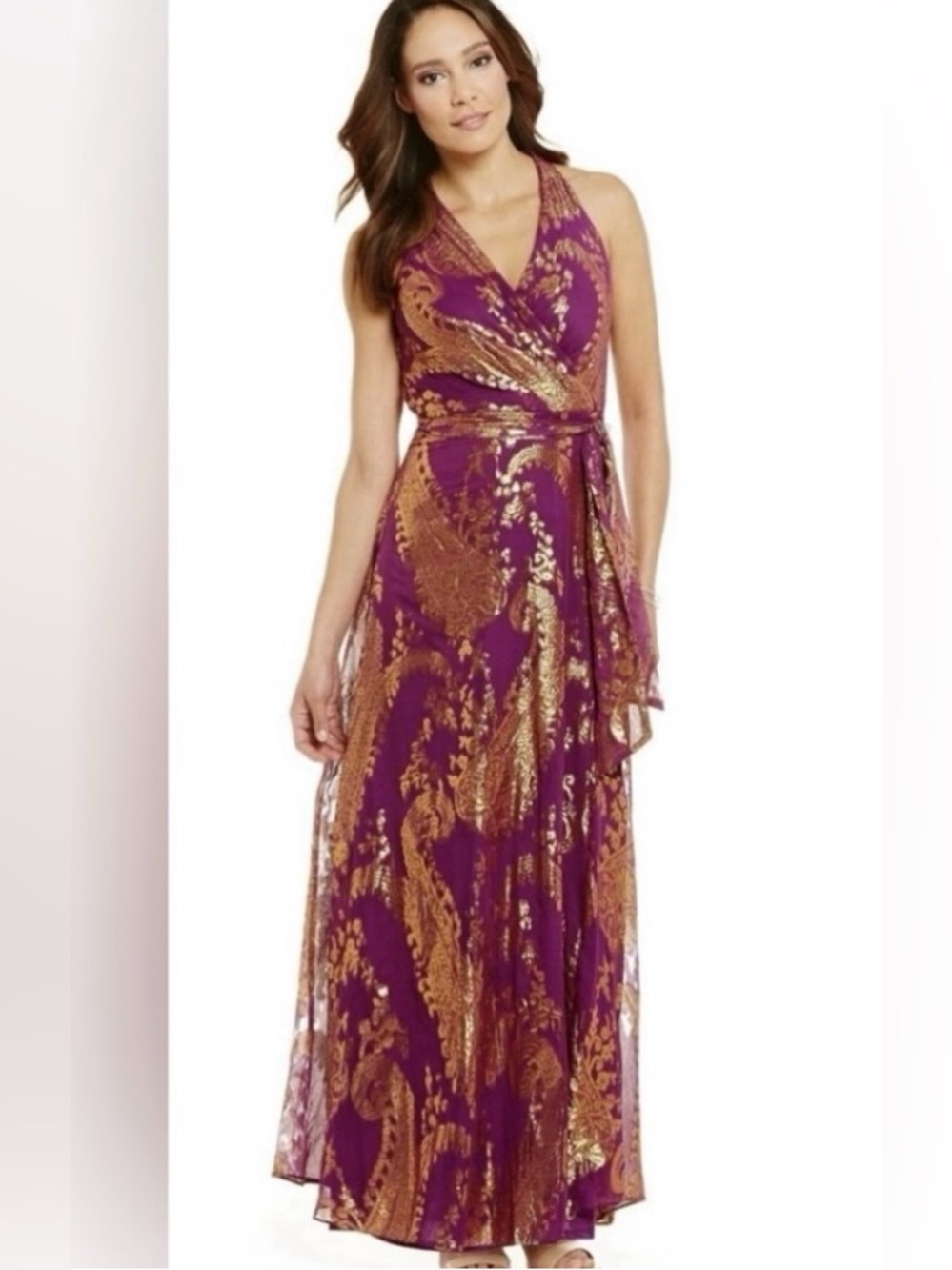 Leslie Fay Printed Halter
Maxi Dress (NWOT)